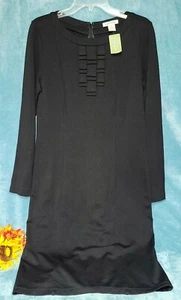 Neu Orvis Kleid Damen Größe 8 Schwarz U-Boot-Ausschnitt Ponte Rüschen Strick Knielang  - Bild 1 von 9