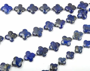 Cuentas de piedras preciosas de lapislázuli natural en forma de flor suave de 8 pulgadas cadena 12-15 mm - Imagen 1 de 5