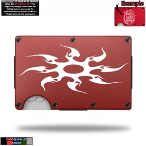 TRIBAL FLAMING SUN Laser Engraved Onto An Aluminum Wallet - Picture 1 of 10