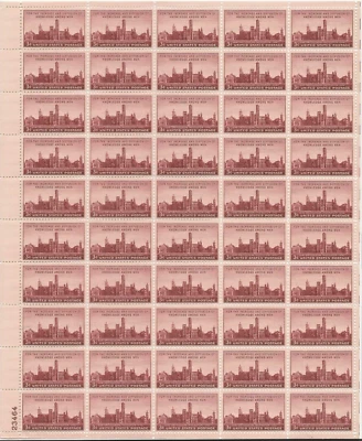 1946 sheet of 50 US 3 cent stamps #943 Smithsonian Institution; CV $12.50 - Image 1 of 2