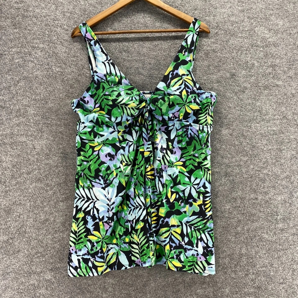 Swimsuits For All Swimsuit Women 20 Plus Green Floral V-Neck Sleeveless Lined - Image 1 of 4