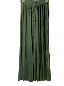 Pantaloni donna fisarmonica pieghe gamba larga taglia unica verde oliva elasticizzati vita - Foto 1 di 8