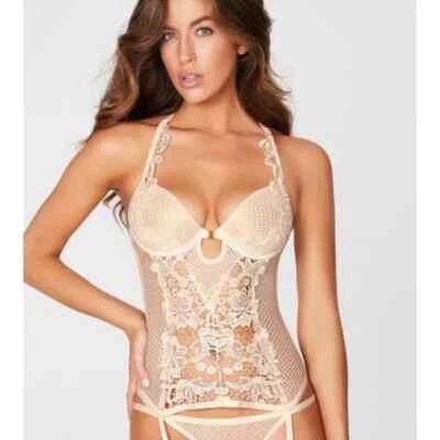 Frederick's of Hollywood Alexa Zoe Guipure Lace Halter Corset | Ivory | M - Image 1 of 4