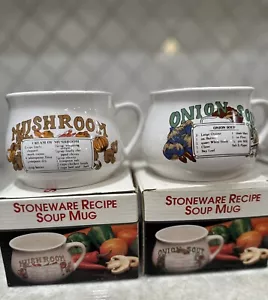Vintage Soup Recipe Mug Bowl Cup Mushroom Onion LOT OF 2 - NEW IN BOX NOS 70’s - Picture 1 of 8