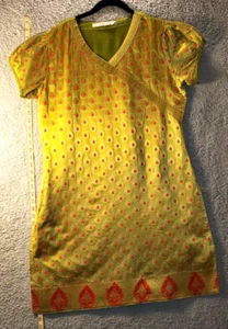 Túnica Kurta India para mujer talla XXL multicolor cuello en V aberturas laterales brillante carrera - Imagen 1 de 10