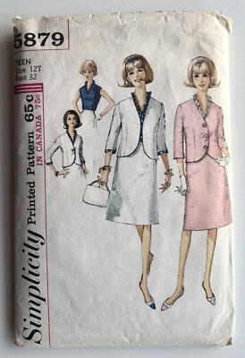 1960's Pattern Simplicity 5879 Blouse and Suit Teen Size Teen size 12T Bust 32" - Image 1 of 4