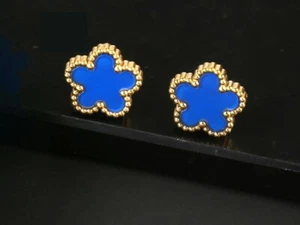 925 Silber vergoldet Lapislazuli vier Blatt Klee Ohrstecker Ohrringe Geschenk für Sie - Bild 1 von 6