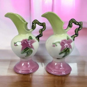 Hull Pottery Set Of 2 Woodland Ewer, Yellow and Pink, W6-6 1/2, 1949-1952 - Picture 1 of 8
