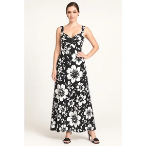 Alex Evenings Black White Floral Print Maxi Dress Embellished Ruched Formal 12 - Picture 1 of 16