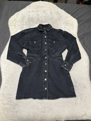 Zara Women’s Black Mini Denim Button Dress Faded Size Medium  - Image 1 of 4