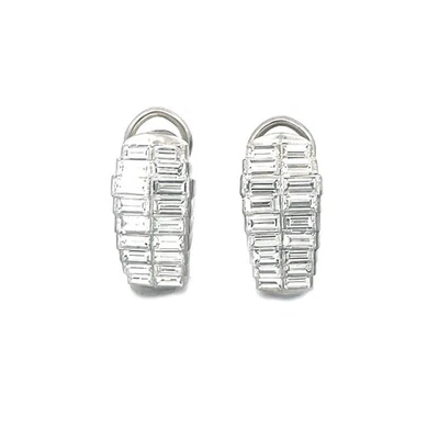 Diamond Platinum Earrings 3.8ct Invisible Set Half Hoop Style - Image 1 of 4