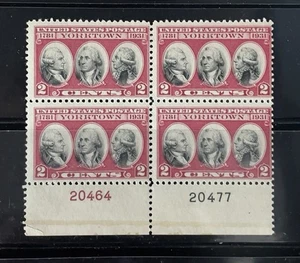 Scott #703, 2c Yorktown Plate block/4, Bottom, #s20477(B)/20464(R) MNH Free Ship - Picture 1 of 1
