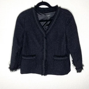 Chaqueta Talbots Collection Negro Tweed Brillo Flecos LANA VOLANTES Talla 10 - Imagen 1 de 6