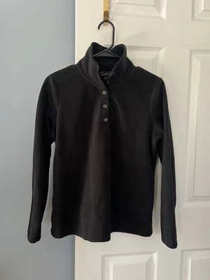 Lands Lands’ End Medium Petite MP Black Fleece Button Polo Long Sleeve Shirt - Image 1 of 4