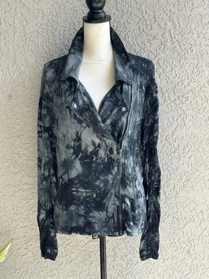 Chaqueta de moto Anthropologie Marrakech para mujer negra gris tie dye cremallera a presión talla L nueva con etiquetas Foto 1 de 4