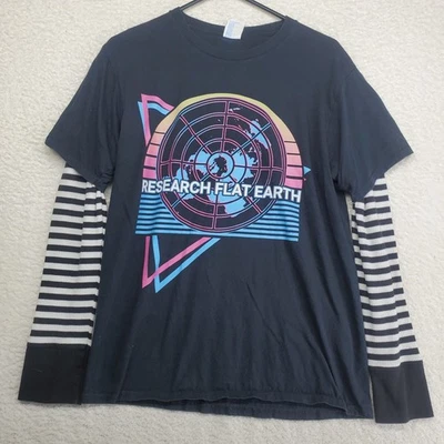 Flat Earth Men's Shirt Medium Waffle Knit Sleeve Striped Costume Y2K Skater - Image 1 of 4