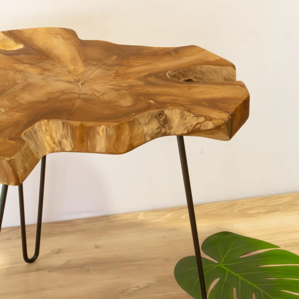 Mesa auxiliar de madera de teca Live Edge de 18", única en su clase, regalo de decoración del hogar para mamá Foto 1 de 3
