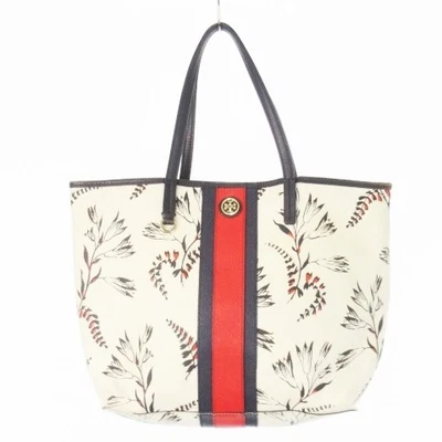 Tory Burch Tote Bag 2Way Shoulder Pvc Leather Stripe Double T Logo Floral - Image 1 of 4