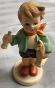 Goebel Hummel Figurine #239/C 1967 Boy with Toy Horn & Rocking Horse 3 1/2" - Picture 1 of 5