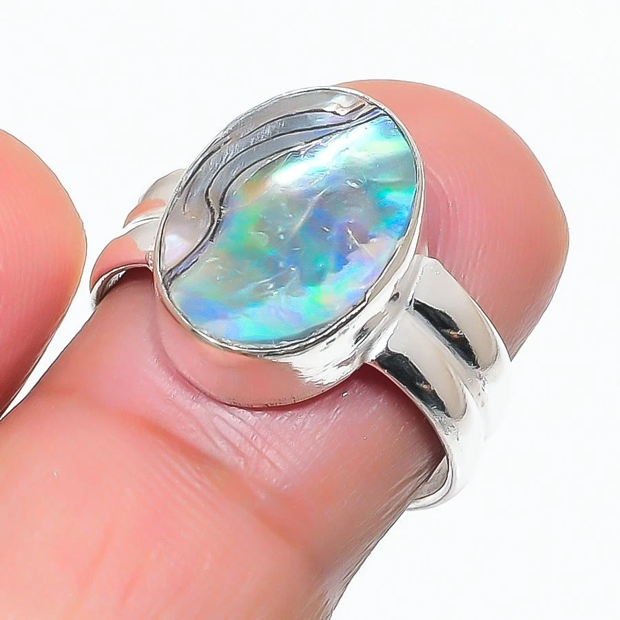 Natural Abalone Shell Gemstone 925 Sterling Silver All Size Ring For Gift - Image 1 of 1