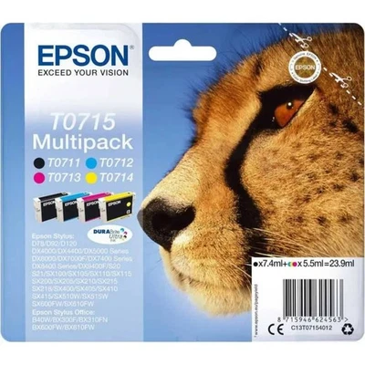Epson T0715 Multipack 4 Cartouches T0711-T0714 Noir Cyan Magenta Jaune Originale - Immagine 1 di 4