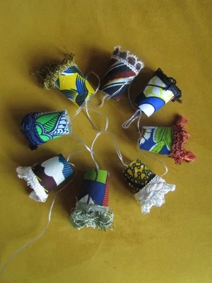 Mini Lampshades Fairy Lights String Lights African Wax Fabric Set of 8 Handmade - Image 1 of 4