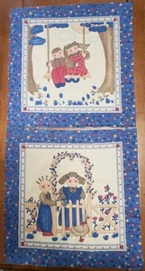Vtg Quilt Panel Blocks LOT of 2 Fabric Country Folk Art Cotton 18" x 17.5" - Picture 1 of 3