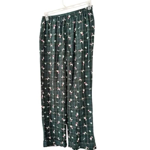 PINK Victorias Secret Pajamas Sleep Pants Sz Medium Green Plaid Dog Flannel NWD - Picture 1 of 7