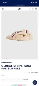 NWT Tommy Hilfiger Fur Flag Home Slippers Sliders Size S 35/36 $88 Retail Price - Picture 1 of 5