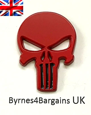 Badge Decal Skull Punisher Red Metal 3D Sticker Emblem UK - Image 1 of 4