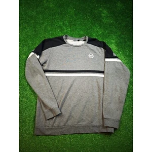 Vintage Sergio Tacchini Sweatshirt Mens Small Gray Striped Pullover 90s Tennis - Picture 1 of 11
