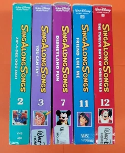 Disney Sing Along Songs 5 VHS Set 2 Reißverschluss 3 fliegen 7 Spaß 11 Freund 12 Tage Weihnachten - Bild 1 von 7