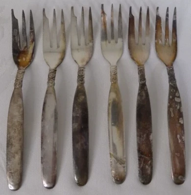 Tenedor de pastelería vintage alemán Hanseat 90 cubiertos plata lote de seis (6) Foto 1 de 4