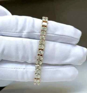 18CT Oval Cut Lab Created Diam Women's Tennis Bracelet 14K Yell Gold Plated 7.5" - Picture 1 of 5
