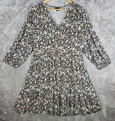 Torrid Tiered XL Sz 1 Dress Floral Fall Faux Wrap 3/4 Sleeve Knee Length Stretch - Image 1 of 4