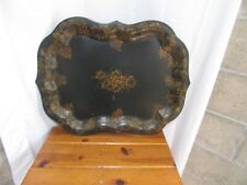 Tray Antique Hand Painted Scalloped Edge 29" x 22" Great Gold Paint Classic Look