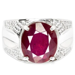 925 STERLING SILBER NATÜRLICHER BLUTROTER RUBIN OVALER EDELSTEIN WEISS CZ RINGGRÖSSE 11 - Bild 1 von 5