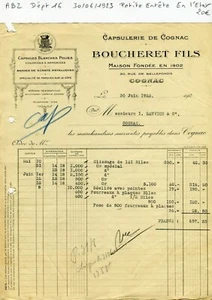 Dépt 16 - Cognac 30 Rue de Bellefonds - Petite Entête d'une Capsulerie de 1923 - Foto 1 di 1