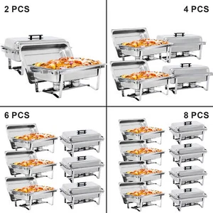 2/4/6/8X Stainless Steel Chafer Rectangular Dish Buffet Chafing Set Silver 8 QT - Picture 1 of 35