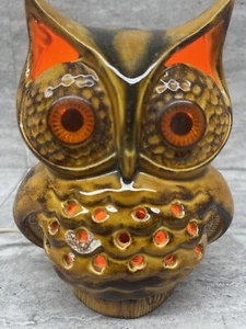 Vintage Owl Night Light 1970s Glazed Ceramic Light Up Lamp - Picture 1 of 12