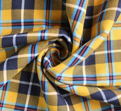 Tartan Fabric - Cornish Mustard Tartan Check - Polyviscose Craft Fabric Material - Image 1 of 4