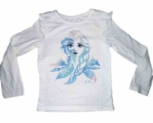Disney Frozen Girls White Long Sleeve Elsa Shirt Ruffled Shoulders Size 6
