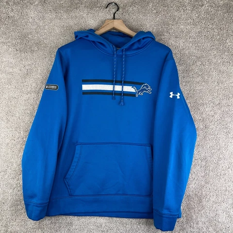 Detroit Lions Sweatshirt Mens Medium Blue Hoodie Under Armour Combine Logo Cover