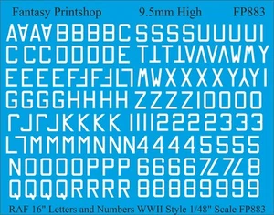 RAF Numbers and Letters 16" water slide transfers  decals WW11 1/48  FP883 WHITE - Picture 1 of 3