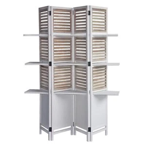 63 X 10 X 71 Traditional White Wood Shutter Screen - Picture 1 of 2