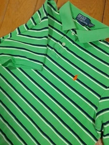Vintage Polo Ralph Lauren XL Green Striped Orange Pony Shirt EUC Extra Large - Picture 1 of 7