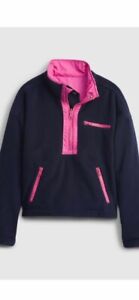 Girl's Gap Reversible Jacket Pink Blue Medium Pullover Kanga Pocket Half-Zip