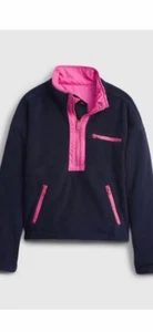 Girl's Gap Reversible Jacket Pink Blue Medium Pullover Kanga Pocket Half-Zip - Picture 1 of 8