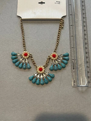 DECLARACIÓN Collar con Piedras Acrílicas IMITACIÓN TURQUESA Y PERLA AZUL NARANJA ABANICO Foto 1 de 3