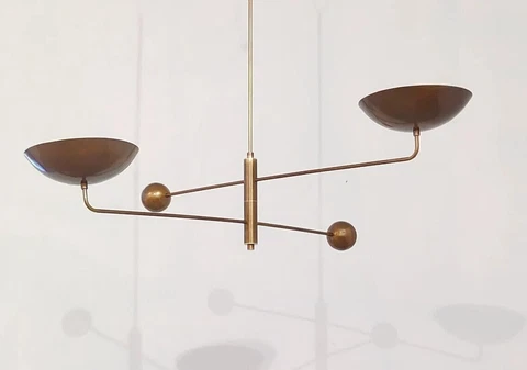 Mid Century Modern Raw Brass Sputnik chandelier light Fixture 2 Light Curved Cover